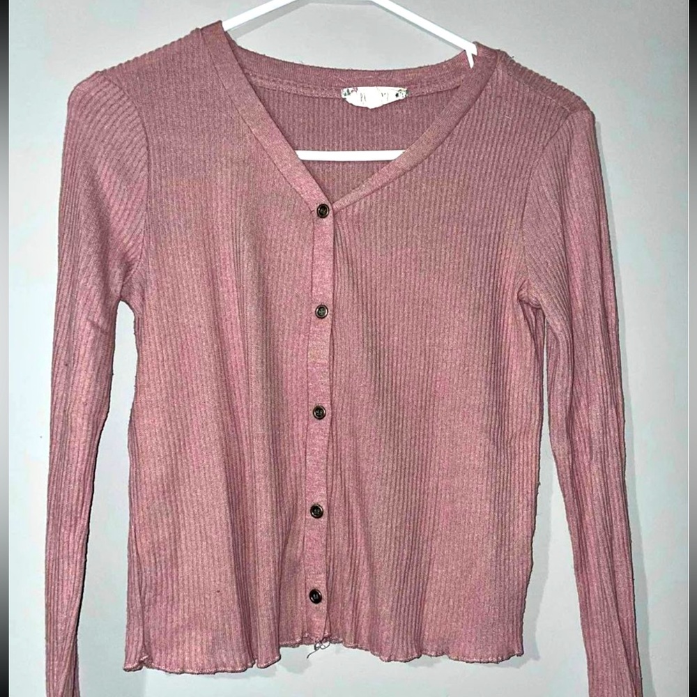 Pink Rose long sleeve button up sweater
